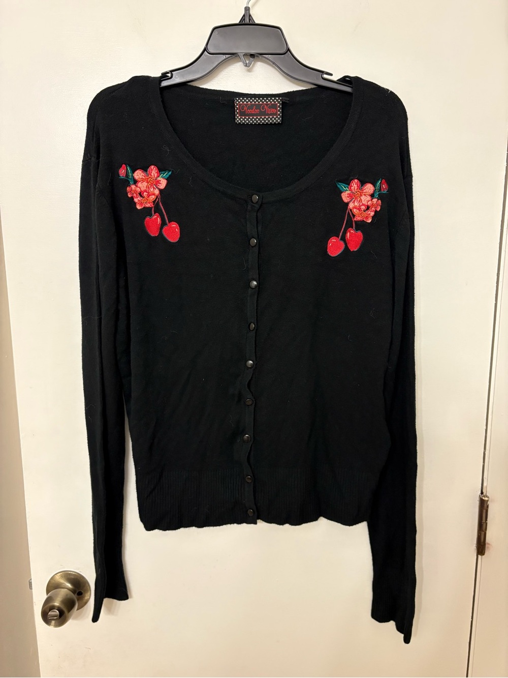 Voodoo Vixen Cherry Floral Embroidered Cardigan Black Retro Pinup Rockabilly XXL